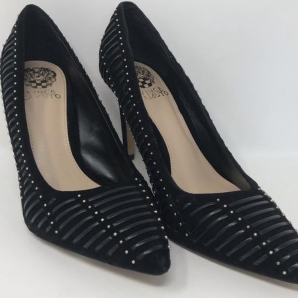 Vince Camuto Black Studded Pointed-Toe Heels - Picture 3 of 13